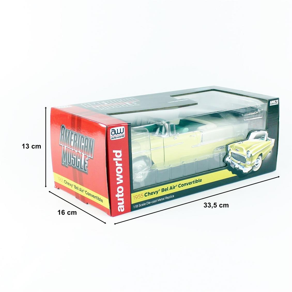 AutoWorld AMM1285 1/18 Ölçek, 1955 Chevy Bel Air Convertible, Yellow, Sergilemeye Hazır Metal Araba Modeli - Görsel 5