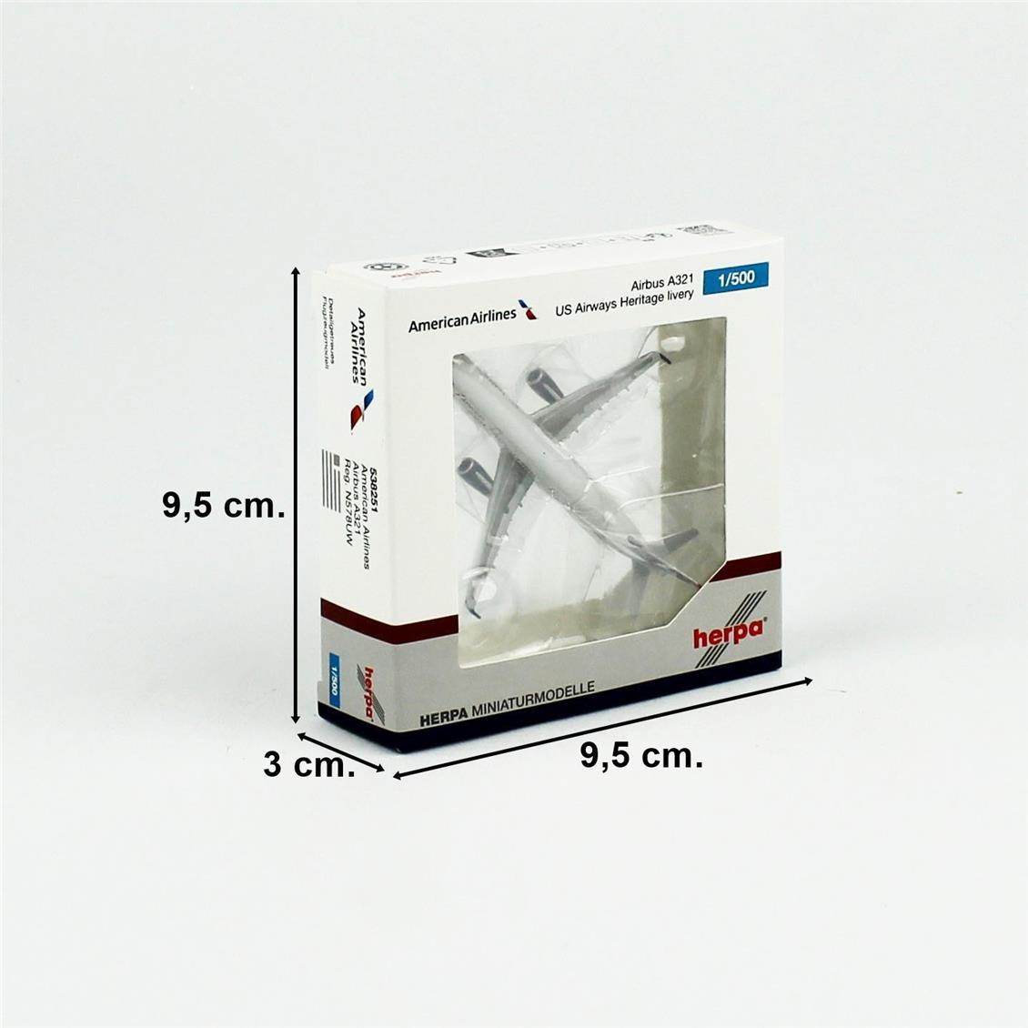Herpa 538251 1/500 Ölçek, Amerikan Havayolları Airbus A321 (US Airways Heritage livery) N578UW, Metal, Sergilemeye Hazır Model - Görsel 5